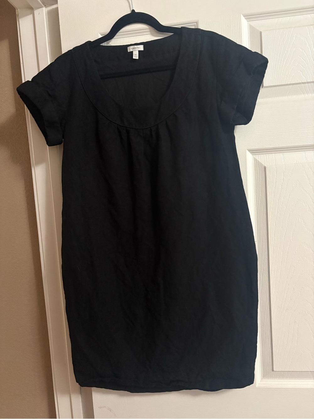 46% Linen Semaniks black short sleeve dress LBD cottagecore lagenlook lined M